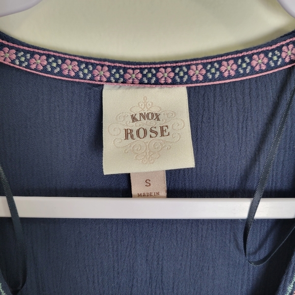 Knox Rose Boho Floral Embroidered V Neck Long Sleeve Navy Midi Dress S‎ - Picture 6 of 9